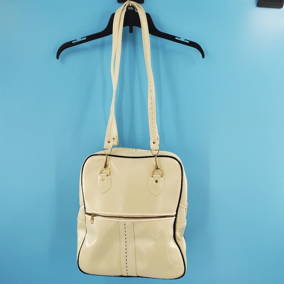 Vintage cream and black leather tote - Picture 2 of 16